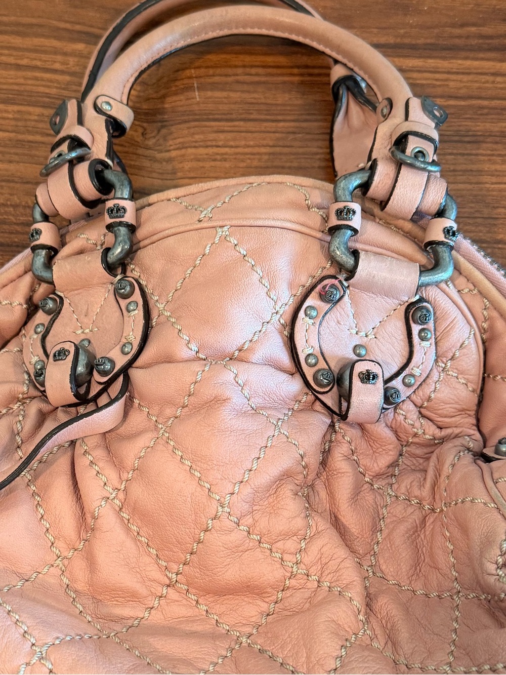 Vintage early 2000s Juicy couture Quilted Soft Leather Satchel Handbag - Pink - Picture 9 of 9